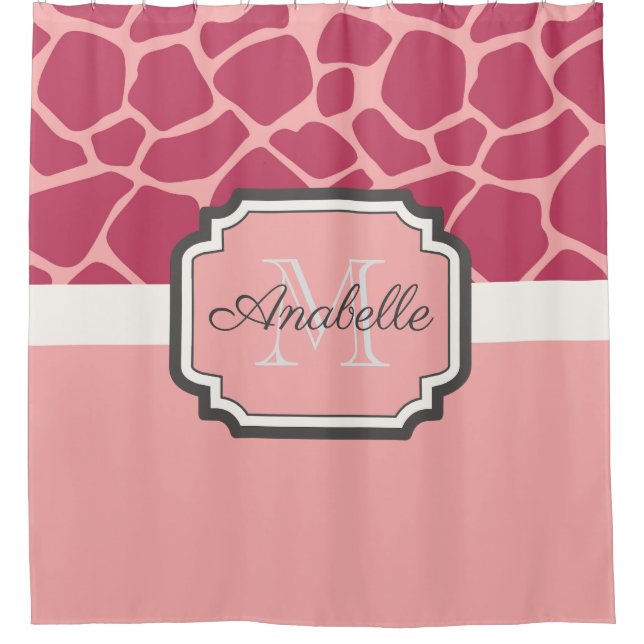 Pink Giraffe Pattern Shower Curtain (Front)