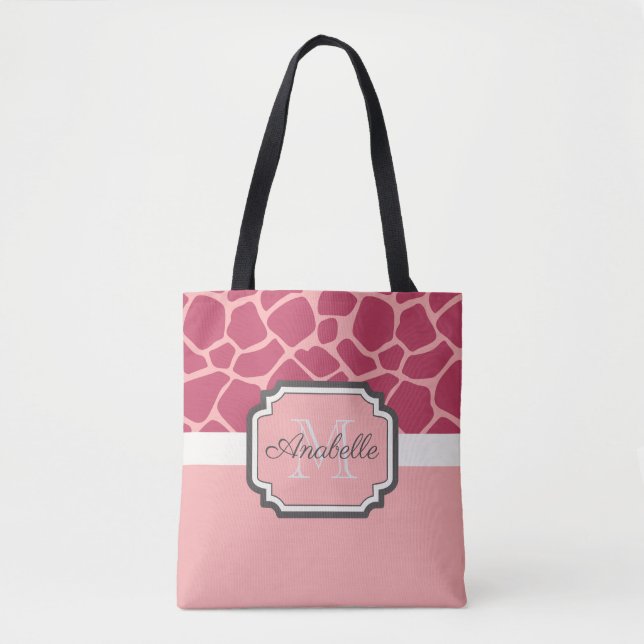 Pink Giraffe Pattern Tote Bag (Front)
