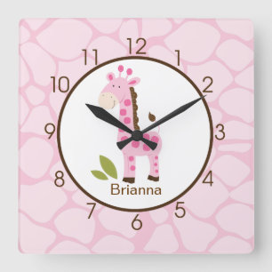 Pink Giraffe Print Personalised Nursery Clock