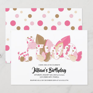 Pink Giraffe Second Birthday Party Invitation