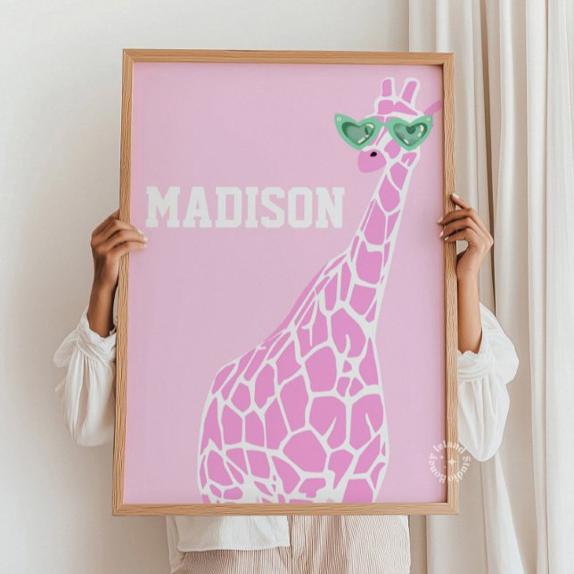 Pink Giraffe Sunglasses Custom Name Wall Art (Pink Giraffe Sunglasses Custom Name Wall Art)