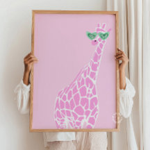 Pink Giraffe Sunglasses Wall Art – Animal Print