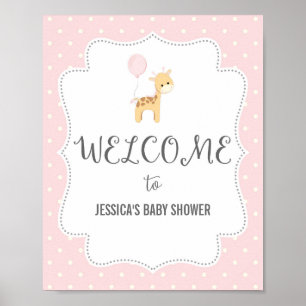 Pink Giraffe Welcome Poster Print