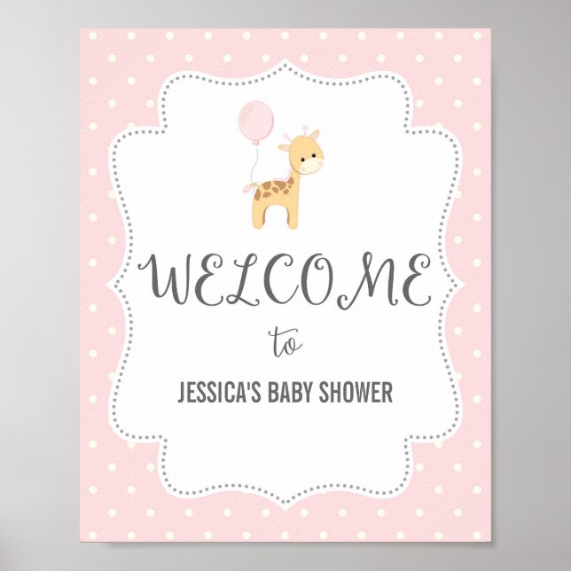 Pink Giraffe Welcome Poster Print (Front)
