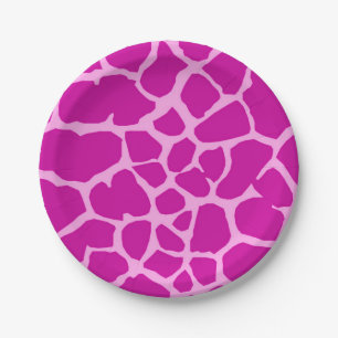 Pink giraffe wild jungle animal fashion glamour paper plate