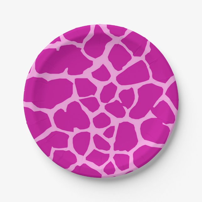 Pink giraffe wild jungle animal fashion glamour paper plate (Front)