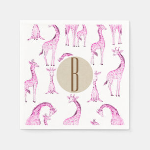 Pink Giraffes Baby Shower Monogram Letter Initial Napkin