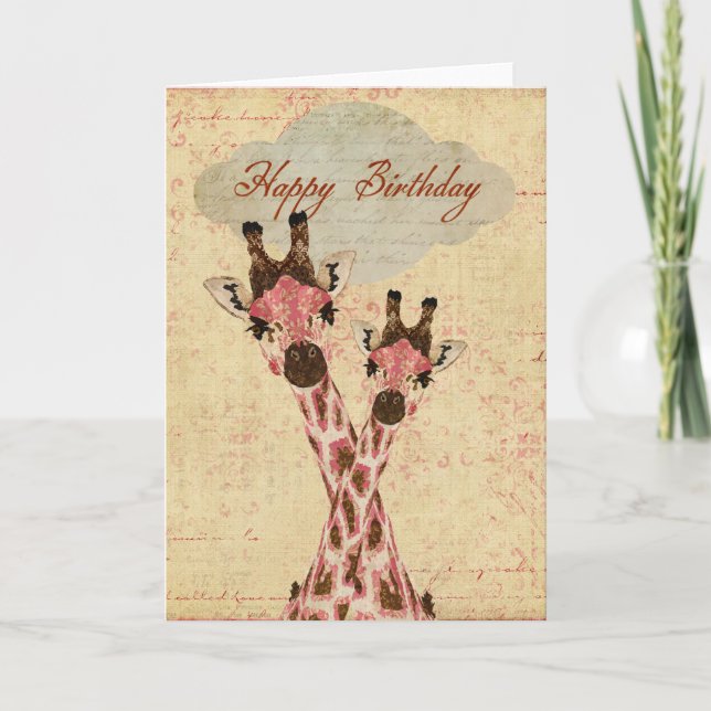 Pink Giraffes  Birthday Card (Front)