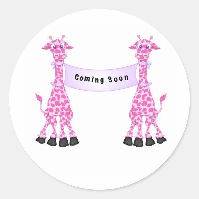 Pink Giraffes Coming Soon Classic Round Sticker (Front)