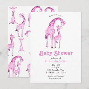 Pink Giraffes Whimsical Baby Shower Invitation