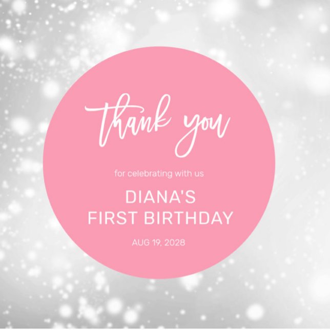  Pink Girl 1st Birthday Thank you Classic Round Sticker (Creator Uploaded)