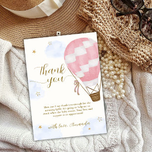 Pink Girl Adventure Hot Air Balloon Baby Shower Thank You Card
