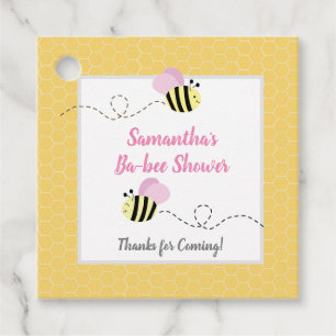 Pink Girl and Yellow Bumble Bees Square Favour Tag