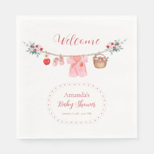 Pink Girl Apple Clothesline Baby Shower Welcome Napkin