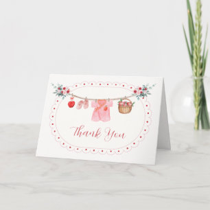 Pink Girl Apple Of Our Eye Clothesline Baby Shower Thank You Card