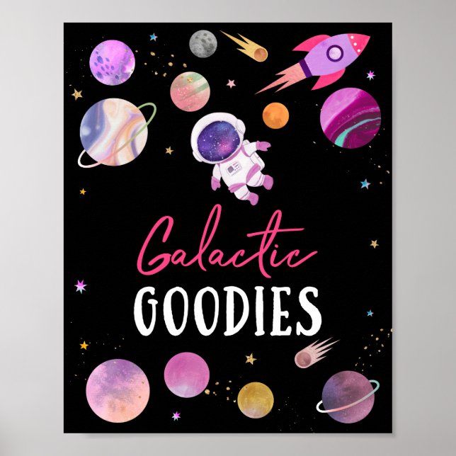 Pink Girl Astronaut Galactic Goodies Birthday Sign (Front)