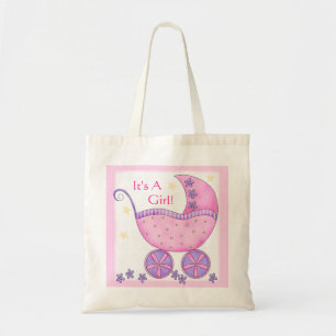 Pink Girl Baby Buggy Carriage Customised Tote Bag