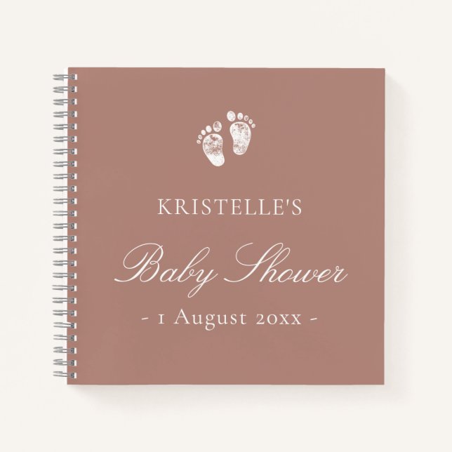 Pink Girl Baby Footprint Baby Shower Guest Book (Front)