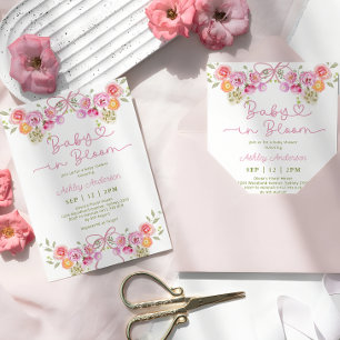Pink Girl Baby in Bloom Bow Baby Shower Invitation
