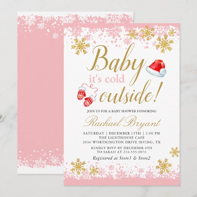 Pink Girl Baby Its Cold Outside Baby Shower Invitation (Front/Back)