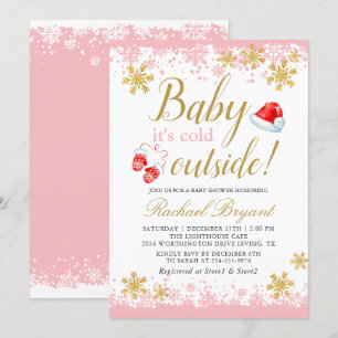 Pink Girl Baby Its Cold Outside Baby Shower Invitation
