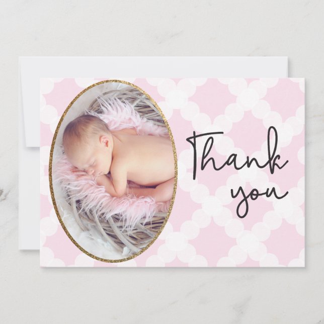 Pink Girl Baby Photo Thank You Script Birth Card (Front)
