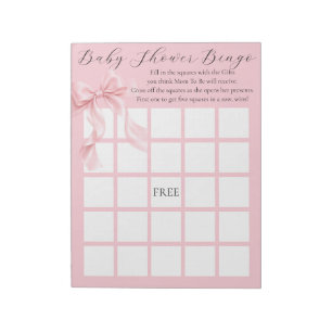 Pink Girl baby shower BINGO GAME Notepad