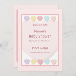Pink Girl Baby Shower Pastel Hearts Invitation