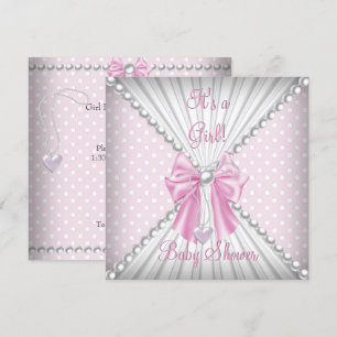 Pink Girl Baby Shower Pearl Polka Dots Invitation