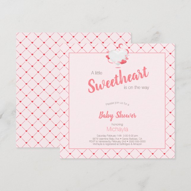 Pink Girl Baby Shower Sweetheart is on the Way Invitation (Front/Back)