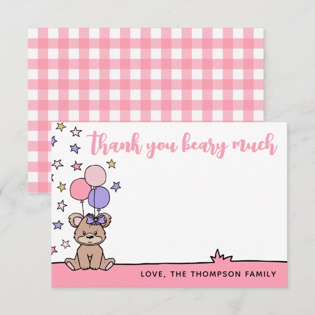 Pink Girl Baby Shower Thank You Beary Much (Front/Back)