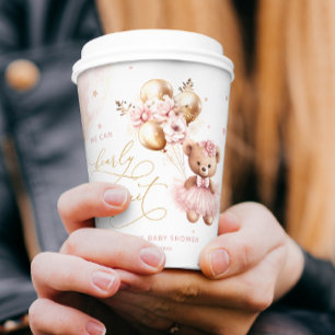 Pink Girl Baby Shower We Can Bearly Wait Paper Cups