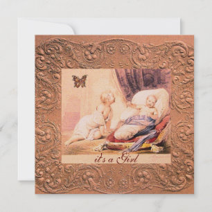 PINK GIRL BABY SHOWER WITH BUTTERFLY Champagne Invitation