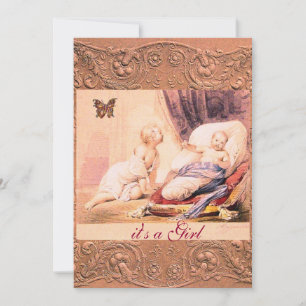 PINK GIRL BABY SHOWER WITH BUTTERFLY  Champagne Invitation