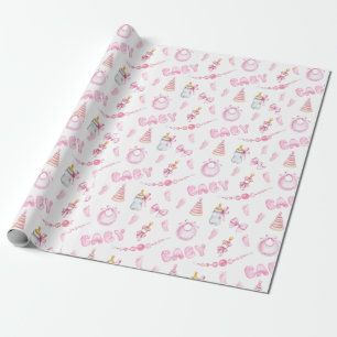 Pink girl Baby Shower Wrapping Paper