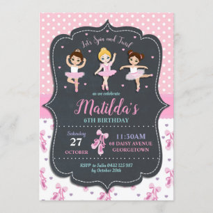 Pink Girl Ballerina Birthday Tutu Ballet Dance Invitation