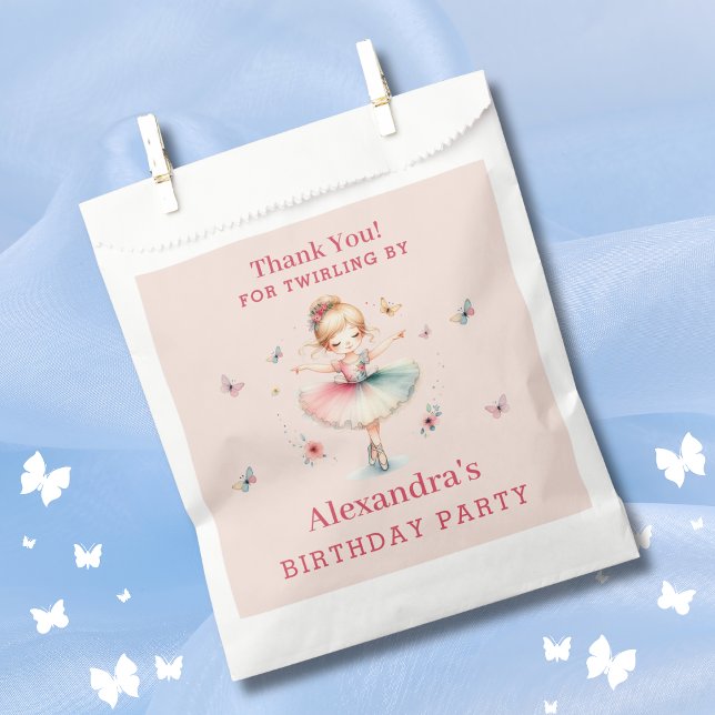 Pink Girl Ballerina Butterflies Birthday Thank You Favour Bags (Creator Uploaded)