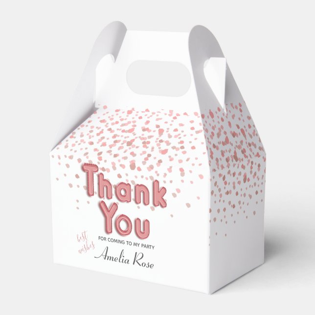 Pink Girl Balloon Text Confetti Thank You  Favour Box (Front Side)