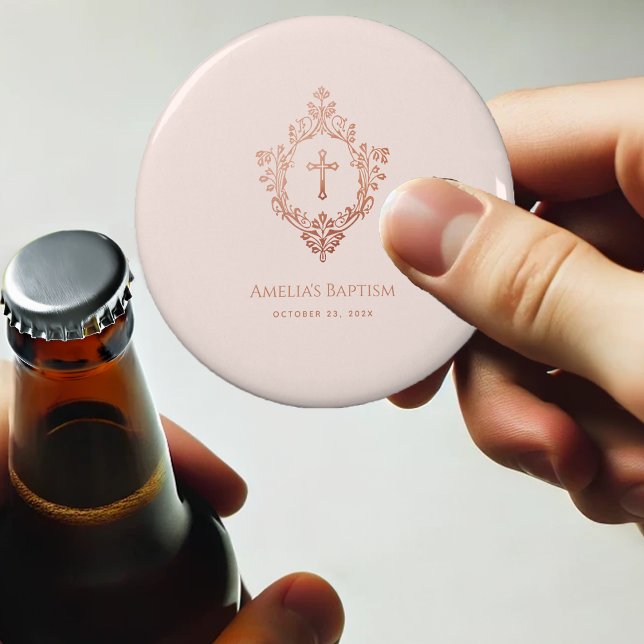 Pink Girl Baptism Favours Rose Gold Crest Elegant  Bottle Opener (Creator Uploaded)