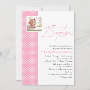 Pink Girl Baptism Invite with Photo & Polka Dots