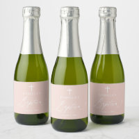 Pink Girl Baptism Mini Sparkling Wine Bottle Label