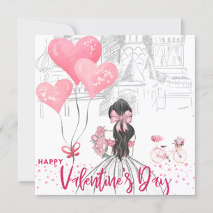 Pink Girl/Bike Balloon/Valentines Day Card 