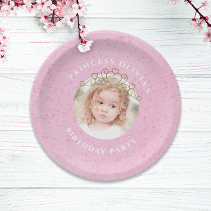 Pink Girl Birthday Party Princess Photo  Paper Plate