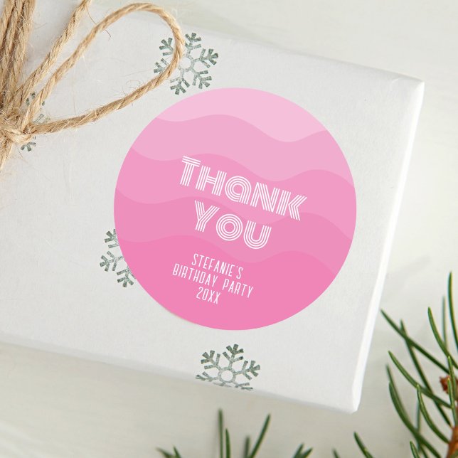 Pink Girl Birthday Party Thank You Classic Round Sticker (Creator Uploaded)