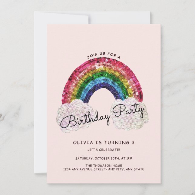 Pink Girl Birthday Rainbow Invitation (Front)