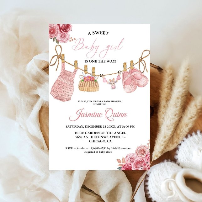 Pink Girl Bohemian Clothes Baby Shower Invitation (Creator Uploaded)