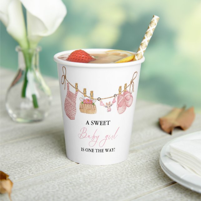 Pink Girl Bohemian Clothes Baby Shower Paper Cups (Insitu)