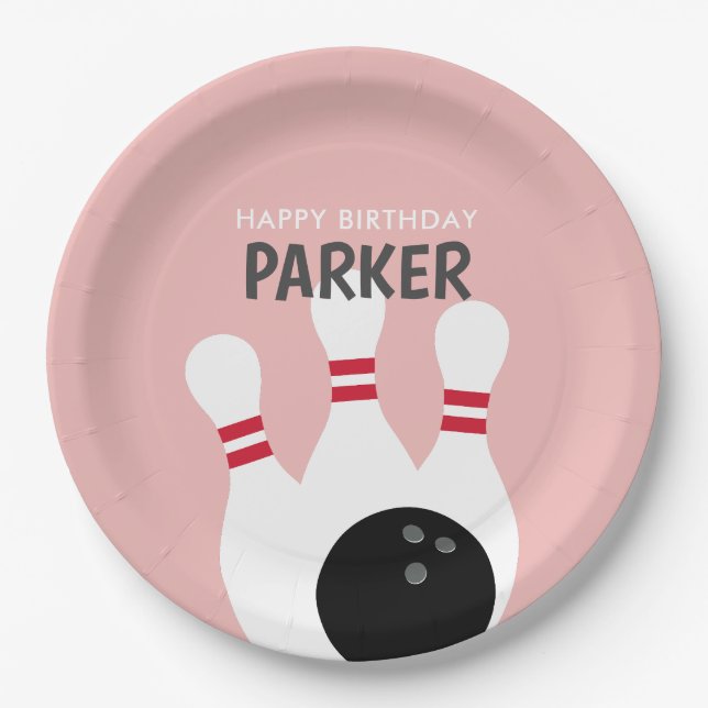 Pink Girl Bowling Birthday Party  Paper Plate (Front)