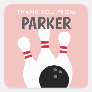Pink Girl Bowling Party Birthday Favour Square Sticker