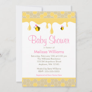 Pink Girl Bumble Bee Honey Baby Shower Invitations